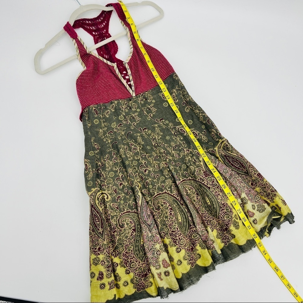 Free People Heartland Paisley Mixed Media Crochet Dress - XS - Burgundy & Olive - Picture 9 of 16